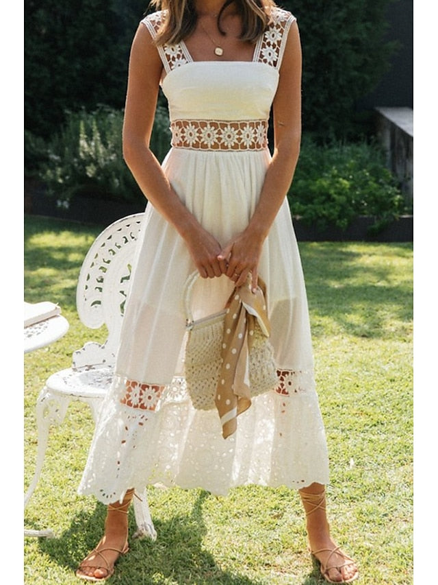 Women's Midi Dress White Dress Graduation Dress Elegant