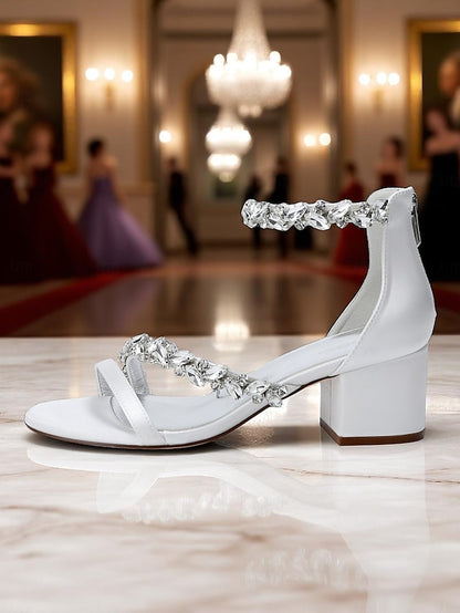Purple Satin Crystal Sandals - Women's Heel Block