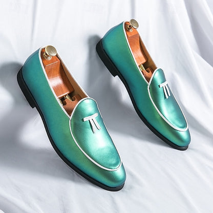 Leather Black Men's Patent Yellow Trim Loafers Faux with