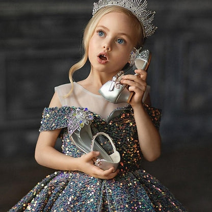 Solid Party Dress Girls' Color Kids Girl Flower