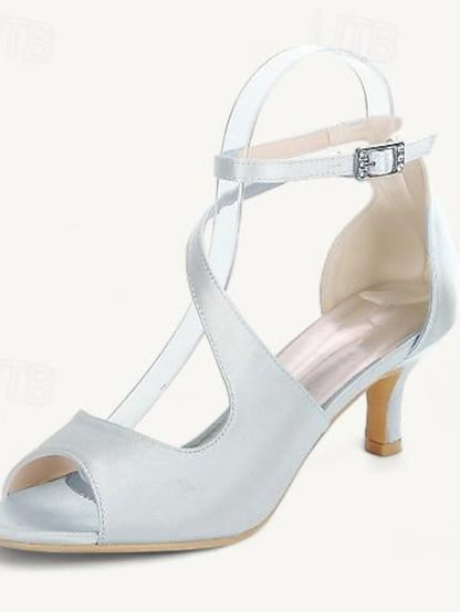 Kitten Wedding Shoes Bridal Buckle Heel Open Women's