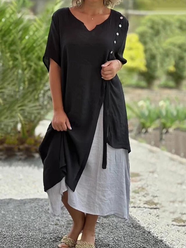 Women's Blue Black Pink Summer Spring Midi Dress Cotton