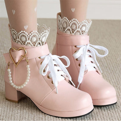 Ankle Women's – Wedding Bridal Lace-Up White Boots Shoes
