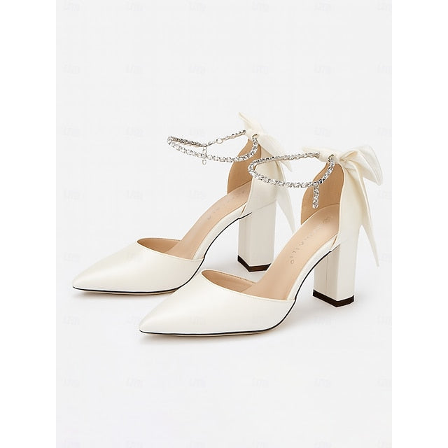 Pumps Satin Ankle Block - Women's Elegant Toe Heel Pointed