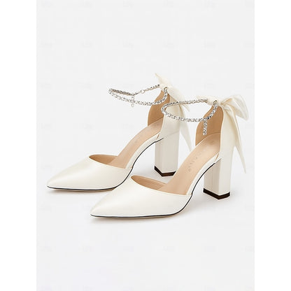 Pumps Satin Ankle Block - Women's Elegant Toe Heel Pointed