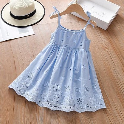Cotton Summer Color Dresses Kids Princess Sleeveless Solid