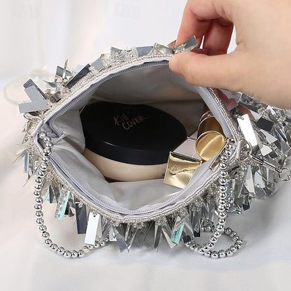 Sparkling Fringe Black Clutch with Evening and Crystal Luxurious