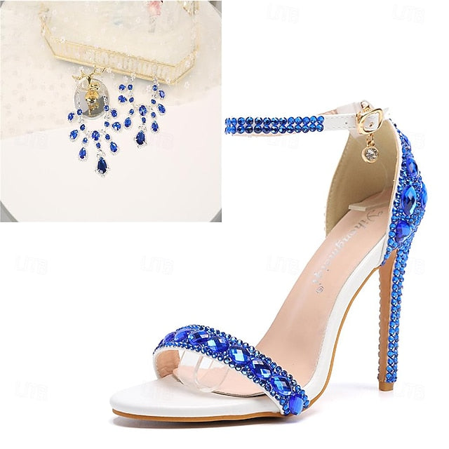 Women's Ankle Stiletto with Matching Rhinestone Heels Green