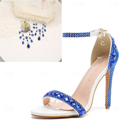 Women's Ankle Stiletto with Matching Rhinestone Heels Green