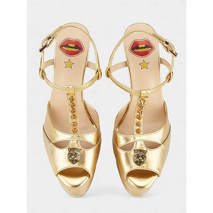 Women's Metallic and High Gold Heels - Silver Edgy Platform