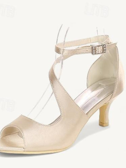 Kitten Wedding Shoes Bridal Buckle Heel Open Women's