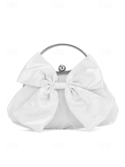 Satin Women's Clutch Evening – Bag Bow Pearl Elegant