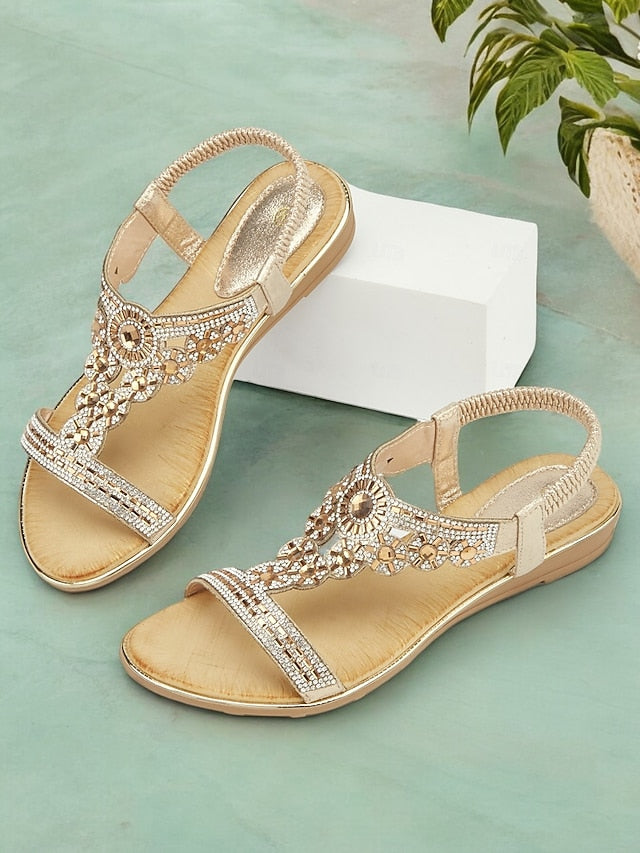 – T-Strap Elegant Embellished Sandals Women's Rhinestone