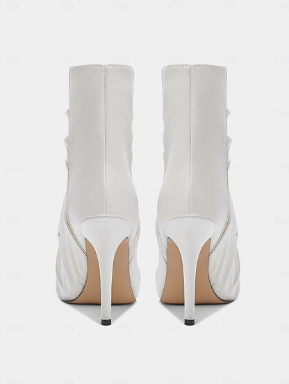 Women's Ankle White Rhinestone Satin with Boots