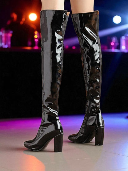 Patent Boots Red the Knee Over Women's Leather