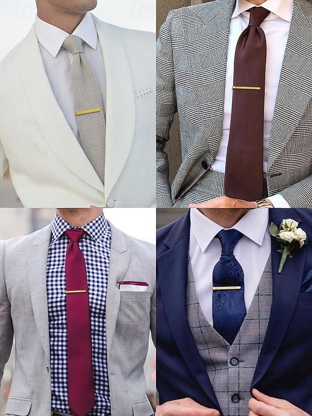 Gold – Clip Men Elegant Tie with Design Inlay for Sleek Black