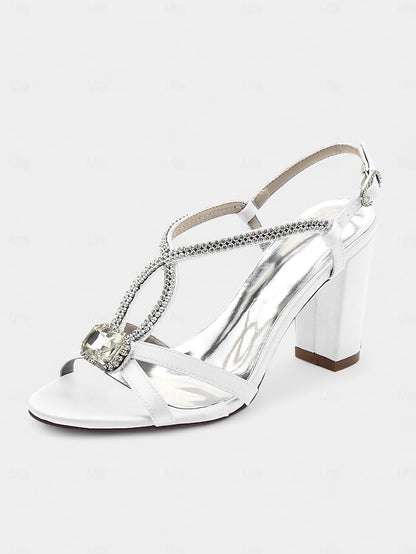 Blue Women's Rhinestone Royal – Sandals Elegant Satin