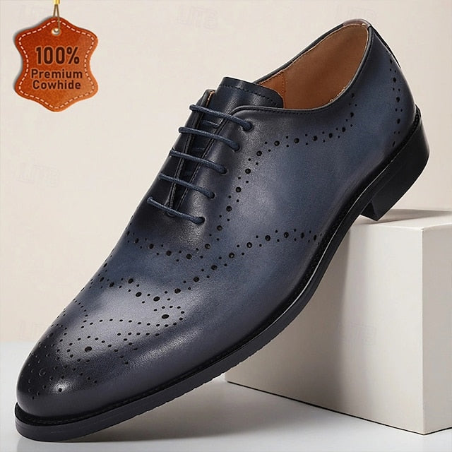 Navy Genuine Shoes Oxford Blue Cowhide Men's Classic