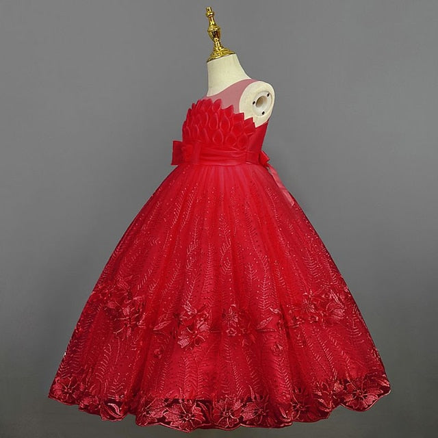 Girl Girls' Solid Flower Kids Dress Colored