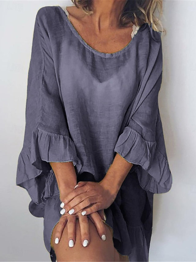 Women's Blue Yellow Purple Summer Spring Mini Dress Faux