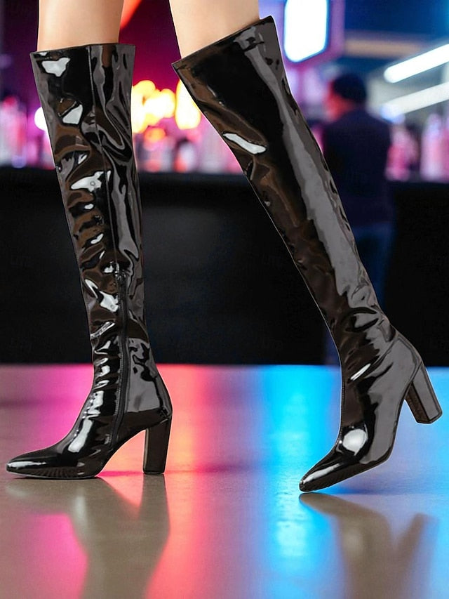 Patent Boots Red the Knee Over Women's Leather