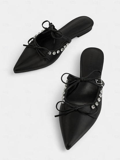 with Rhinestone Black Toe Pointed Women's Flats