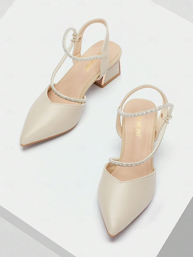 Elegant Pointed with Slingback Women's Heels Toe Rhinestone