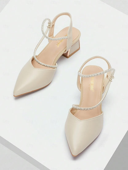 Elegant Pointed with Slingback Women's Heels Toe Rhinestone