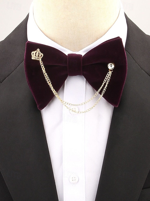 Detail Tie Velvet Men's – Bow and with Crown Chain