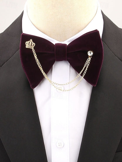 Detail Tie Velvet Men's – Bow and with Crown Chain
