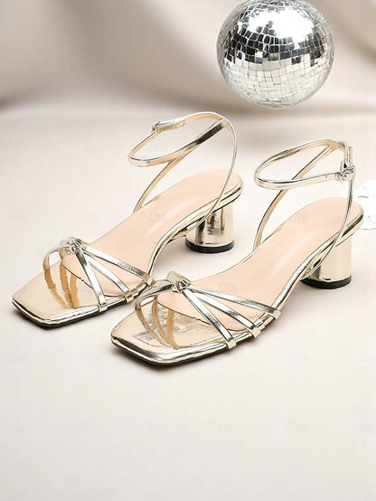 Women's Metallic Ankle – Shiny Heels Gold Block Strap