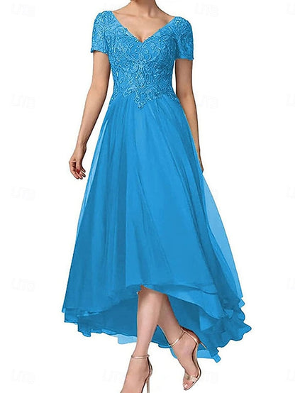 the Elegant Asymmetrical Neck of A-Line Dress V Mother Bride