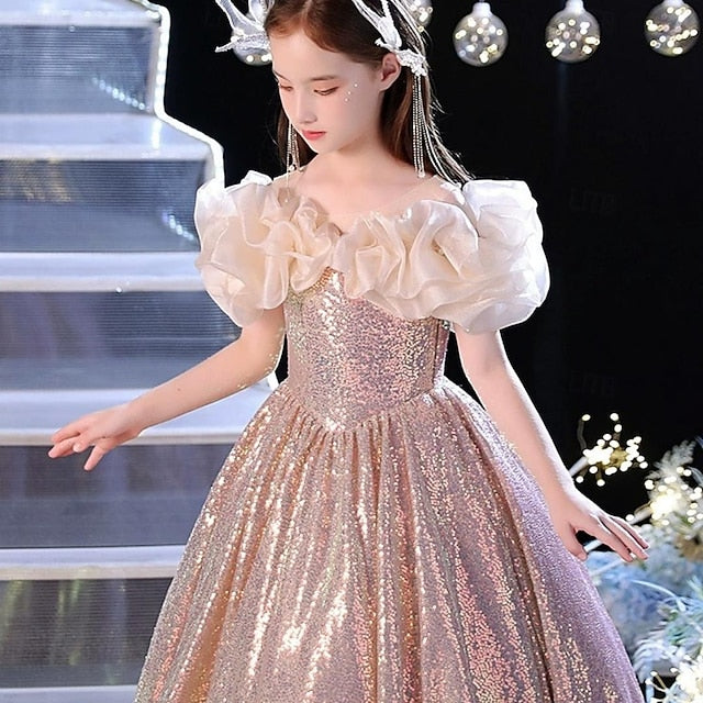 Sleeveless Performance Party Solid Color Dress Kids Girls'