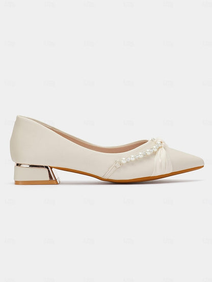 Heel Low Elegant Pointed Flats Embellished Pearl - Women's