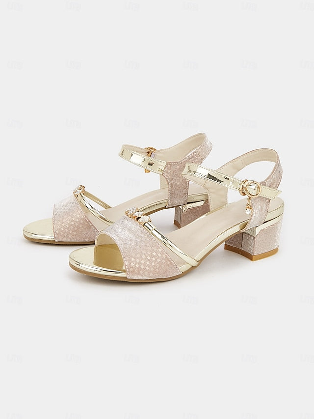 Gold Block Sandals for Rhinestone-Embellished – Heel Women