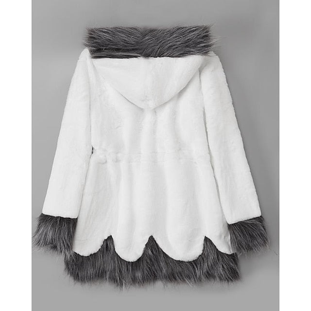 Coat Jacket White Faux Women's Fur Long Black Sherpa