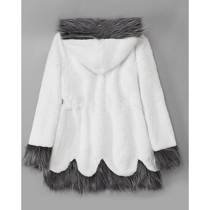 Coat Jacket White Faux Women's Fur Long Black Sherpa