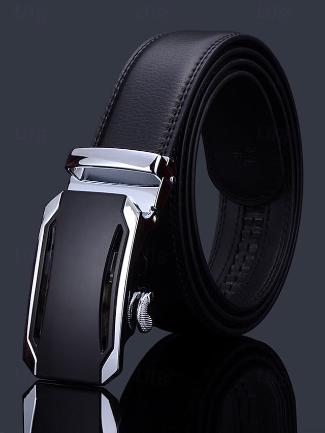 Leather Elegant Black with Metal Belt Men's Adjustable