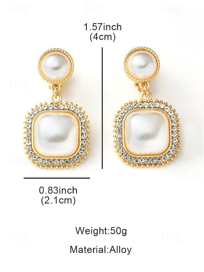Earrings Pearl Elegant Rhinestone with Gold-Plated – Detailing
