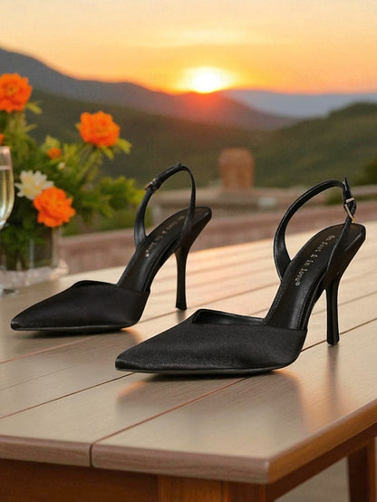 Slingback Toe Heels - Purple Women's Elegant Pointed Satin