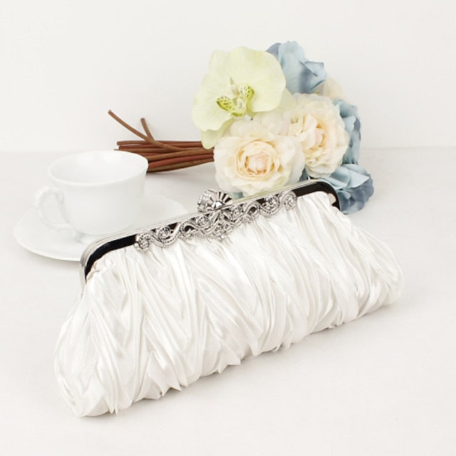 – White Clutch Elegant Women's Evening Satin Pleated