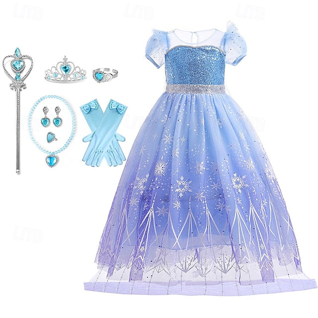 Dress Girl Elsa Theme Frozen Princess Party Flower Fairytale