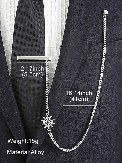 Nautical Ship Design with Silver – Wheel Men's Chain Tie