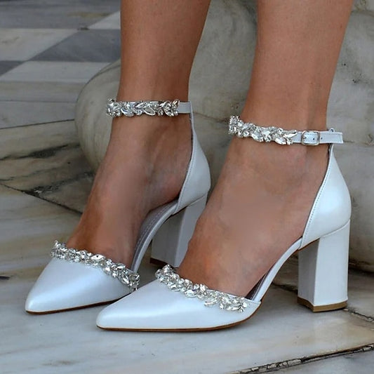 White with Toe Shoes Women's Wedding – Heel Block Pointed