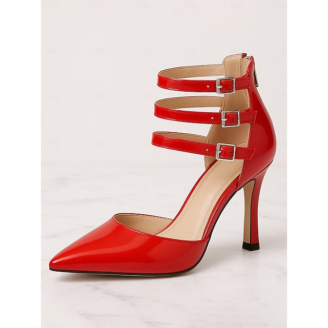 Patent Red Heels Leather Sexy High Women's – Strappy
