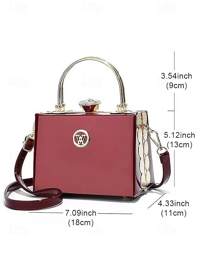 Handbag with Patent Evening Burgundy Gold Women's Leather