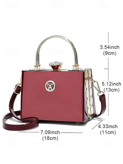 Handbag with Patent Evening Burgundy Gold Women's Leather