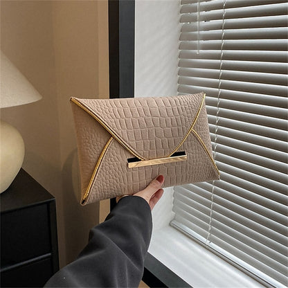Metal Yellow Envelope Handle Women’s Clutch with Croc-Embossed
