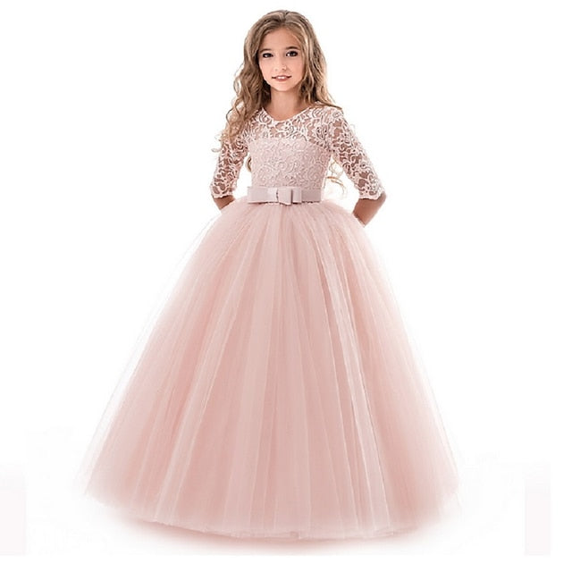 Flower Wedding Dress Kids Half Girl Sleeve Girls'
