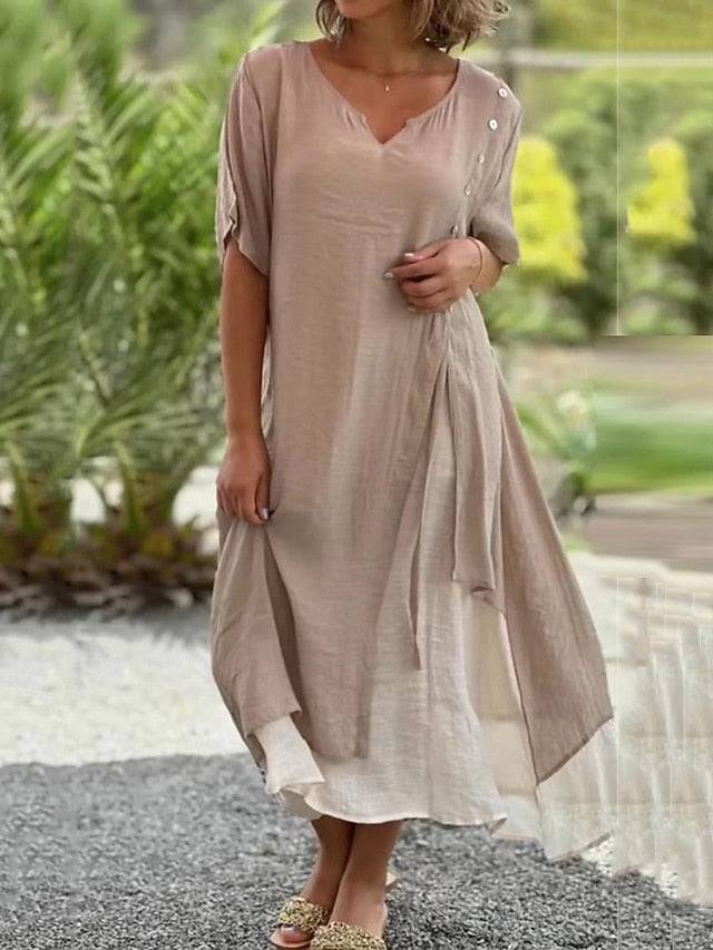 Women's Blue Black Pink Summer Spring Midi Dress Cotton